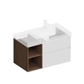 CUB.90.2Rh/WHTM.N   Тумба CUBO правая подвесная с ящиками 90, белая матовая- структ.орех - фото 83292